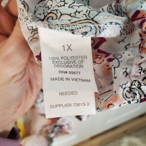 BISOU BISOU Cold Shoulder Paisley Print Bell Sleeve Boho Gypsy Blouse Size 1X - Picture 4 of 6